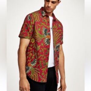 Topman Red and Black Patterned Men's Shirt size small unique vintage